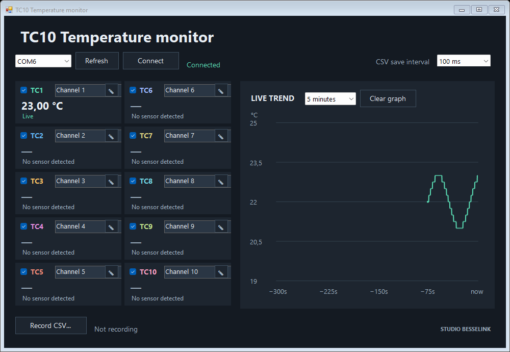 TC10 Temperature monitor revision 1.4.0 running on Windows